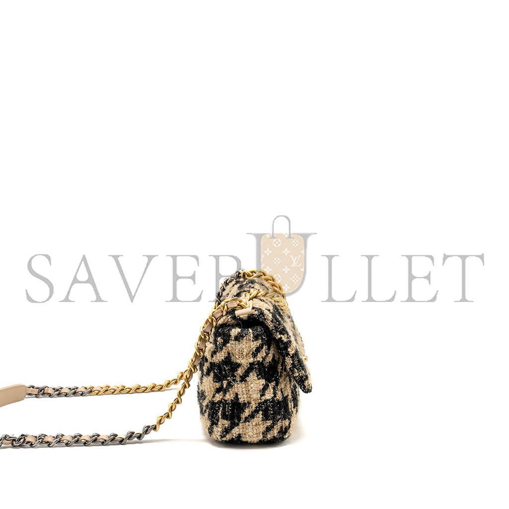 Ch*el 19 flap bag tweed beige black multicolour hardware as1160 (26*16*9cm)